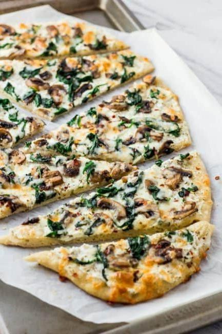 Mushroom and Spinach White Pizza