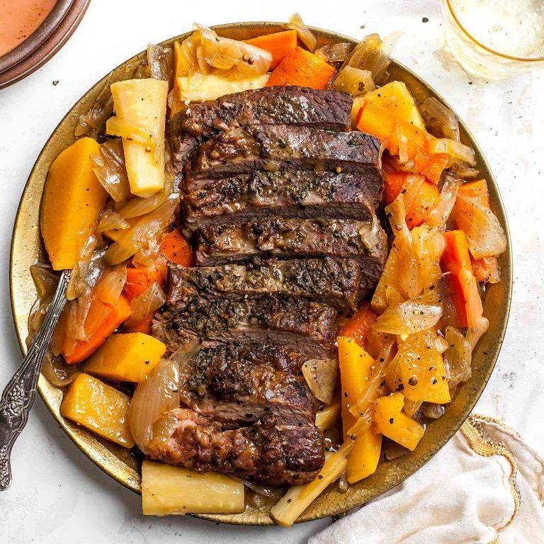 Mustard Rubbed Brisket with Root Vegetables
