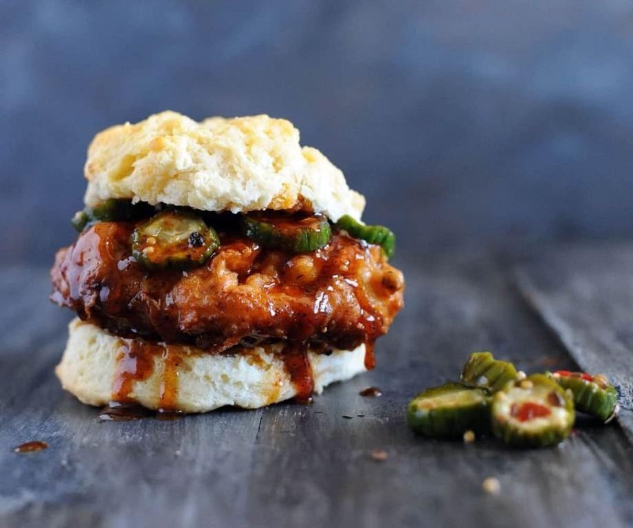 Nashville Hot Chicken Biscuits with Maple Syrup
