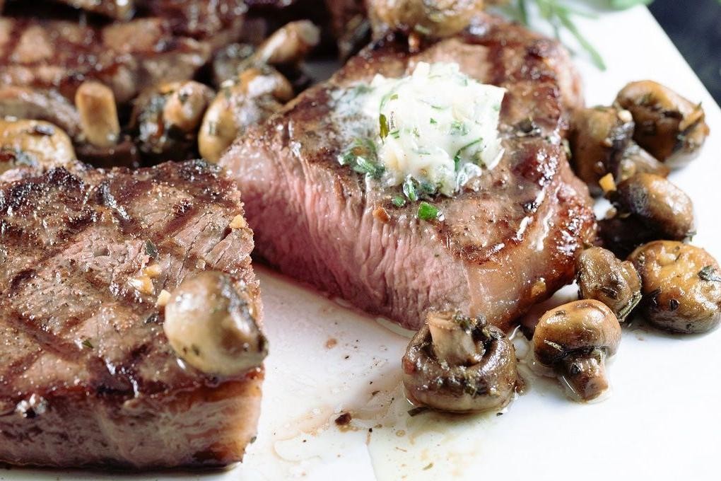 New York Strip with Garlic Herb Mushrooms