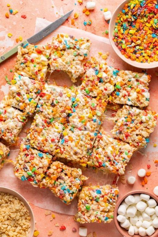 Nuts and Fruity Pebbles Rice Krispie Clusters