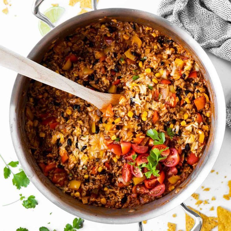 One Skillet Mexican Beef and Rice Casserole