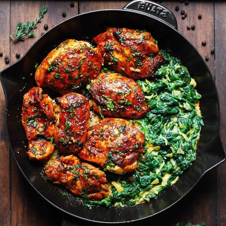 One-Pan Paprika Chicken with Creamy Spinach