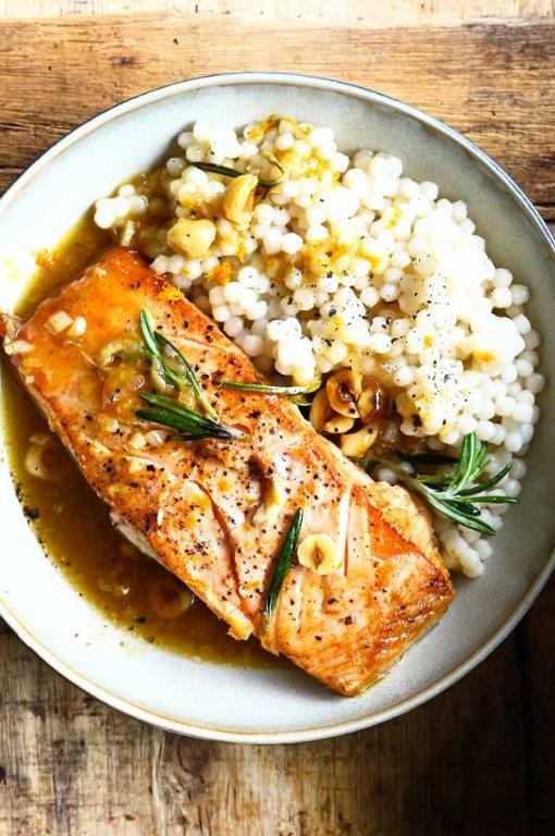 Orange Honey Salmon with Cranberry Orzo