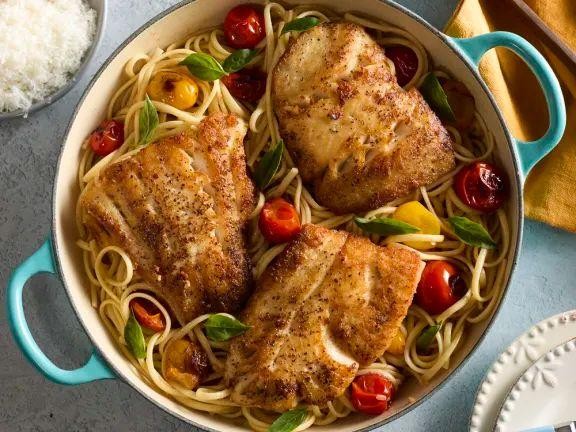 Pacific Halibut and Cherry Tomato Pasta