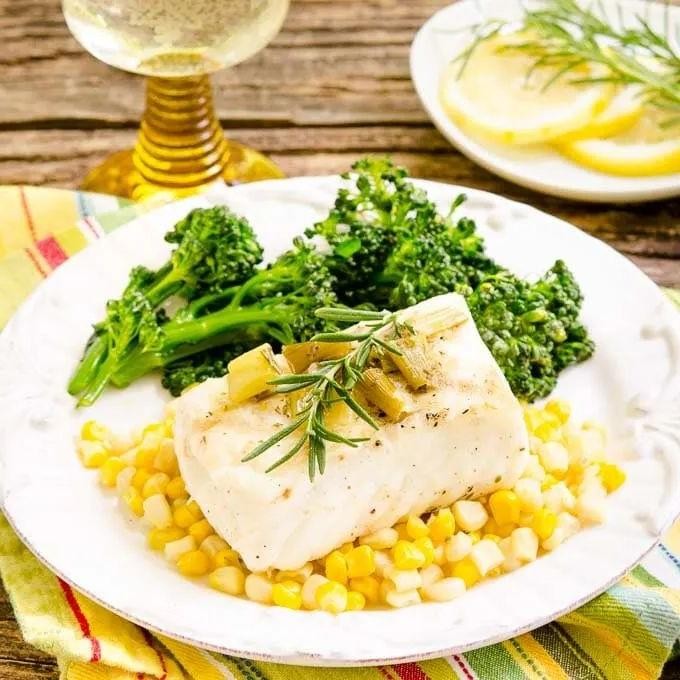 Pacific Halibut with Spinach and White Wine Sauce
