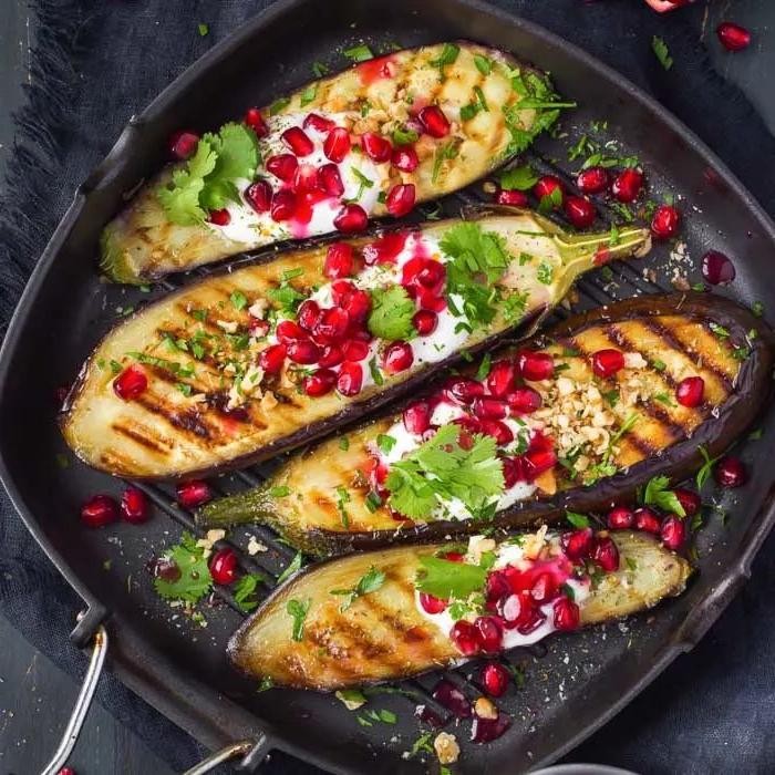Pan Fried Eggplant with Garlic Yogurt Sauce
