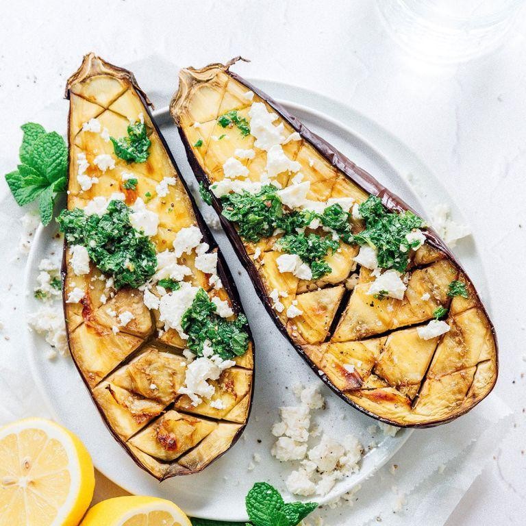 Pan Fried Eggplant with Mint and Feta