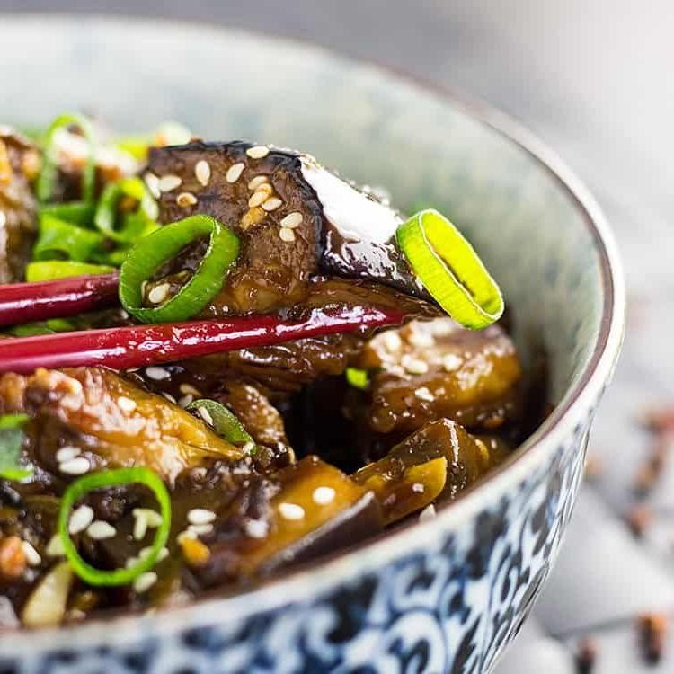 Pan Fried Eggplant with Spicy Szechuan Sauce