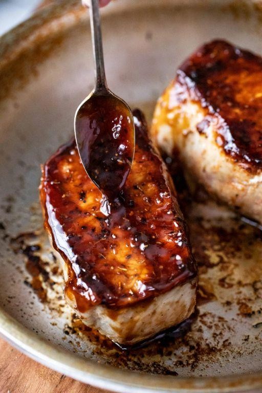 Pan Seared Pork Chops with Bourbon Glaze