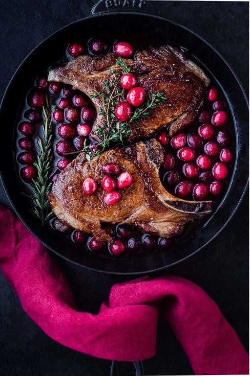 Pan Seared Pork Chops with Cranberry Sauce