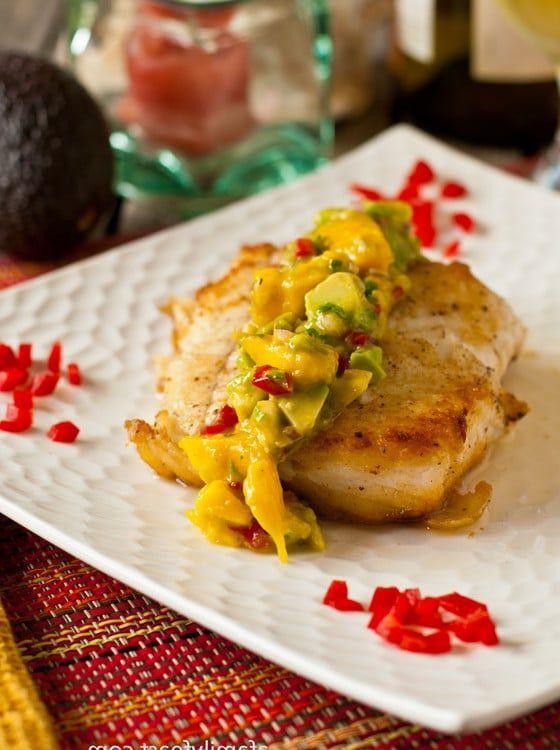 Pan-Seared Halibut with Mango Avocado Relish