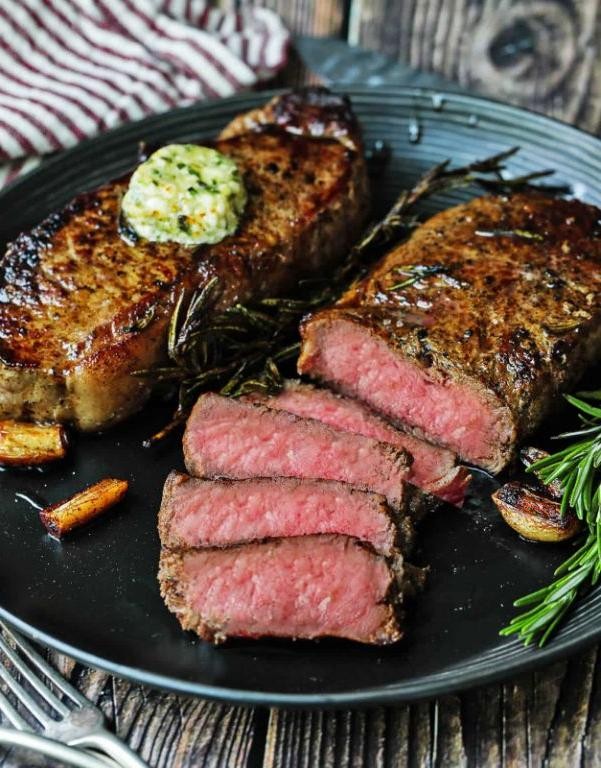 Pan-Seared New York Strip with Herb Butter