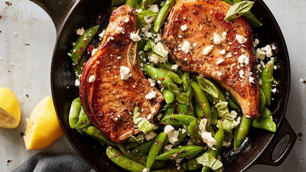 Pan-Seared Pork Chops with Snap Peas