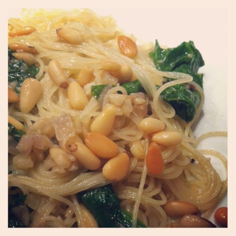 Pappardelle with Anchovy, Spinach, and Pine Nuts
