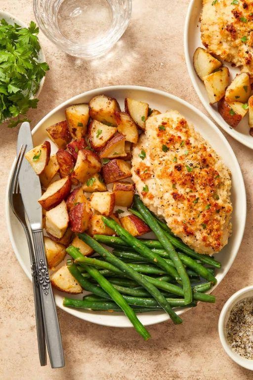 Parmesan Crusted Chicken with Steamed Green Beans