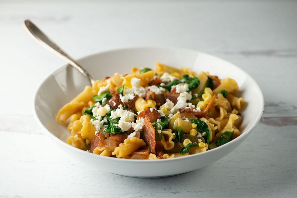 Pasta Primavera with Crispy Bacon