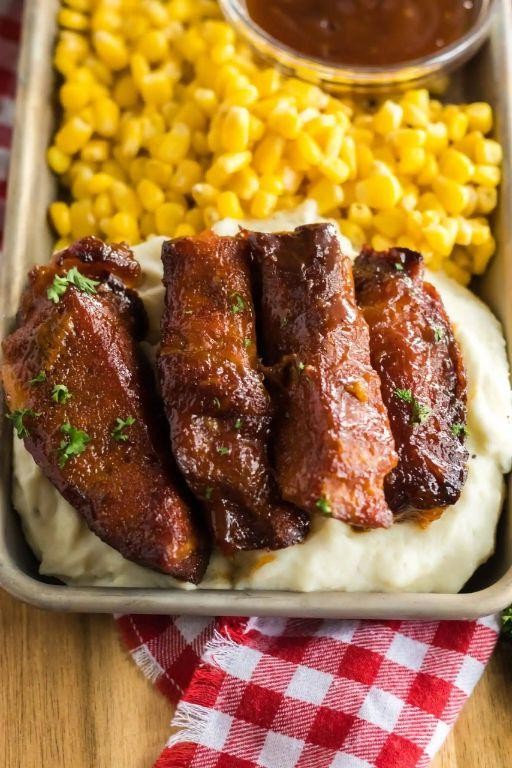 Peach Honey Country Style Ribs with Grilled Peppers