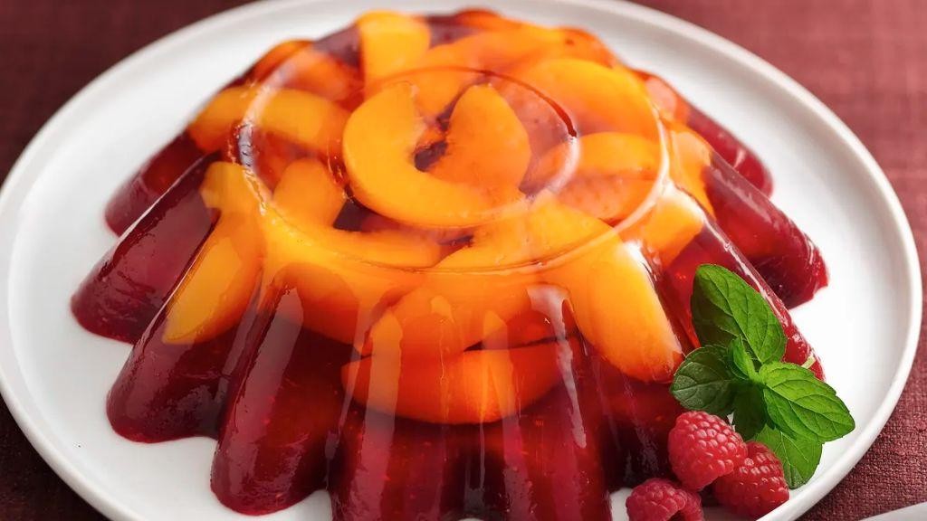 Peach Melba Jello with Sweet Cream