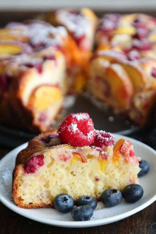 Peach Raspberry Frozen Yogurt Cake