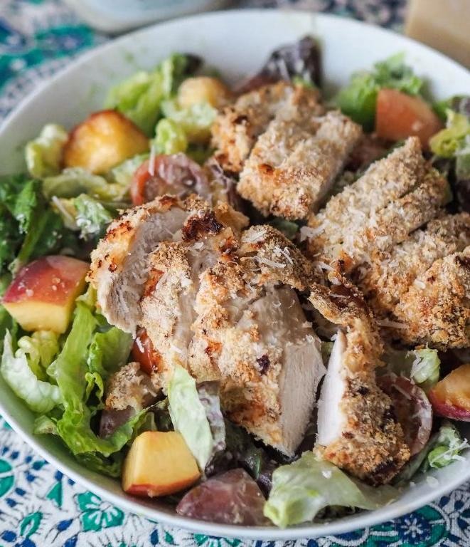 Peach and Chicken Caesar Salad