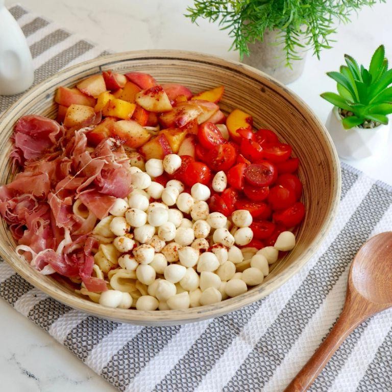 Peach and Prosciutto Pasta Salad