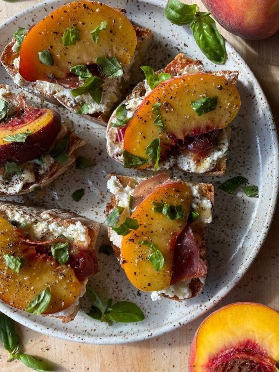 Peach and Ricotta Croissant Bruschetta