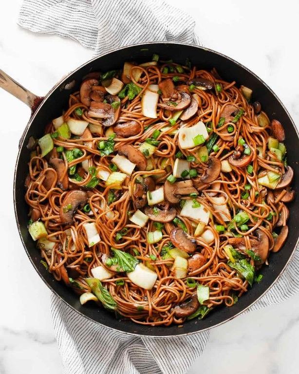Peanut Bok Choy and Mushroom Noodle Bowl