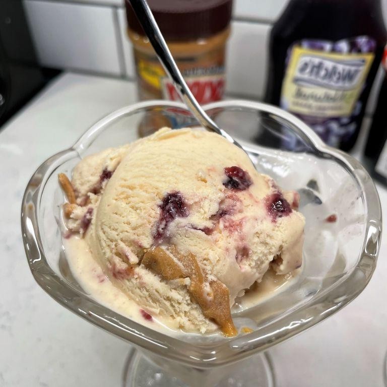 Peanut Butter and Jelly Ice Cream Delight