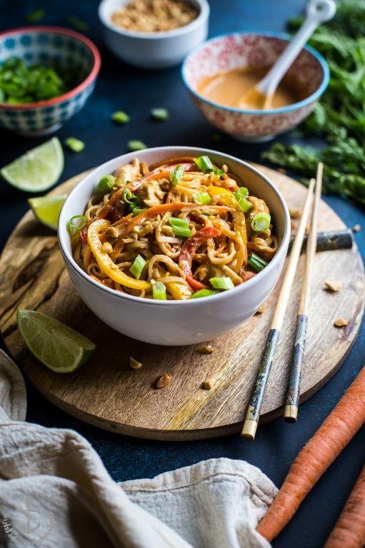 Peanut Sauce Chicken Stir Fry with Egg Noodles