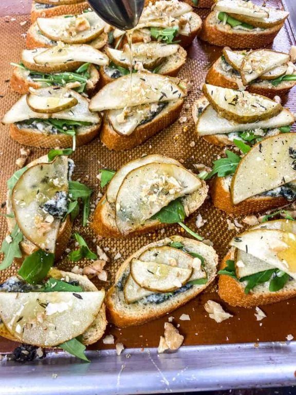 Pear and Blue Cheese with Mozzarella Bruschetta