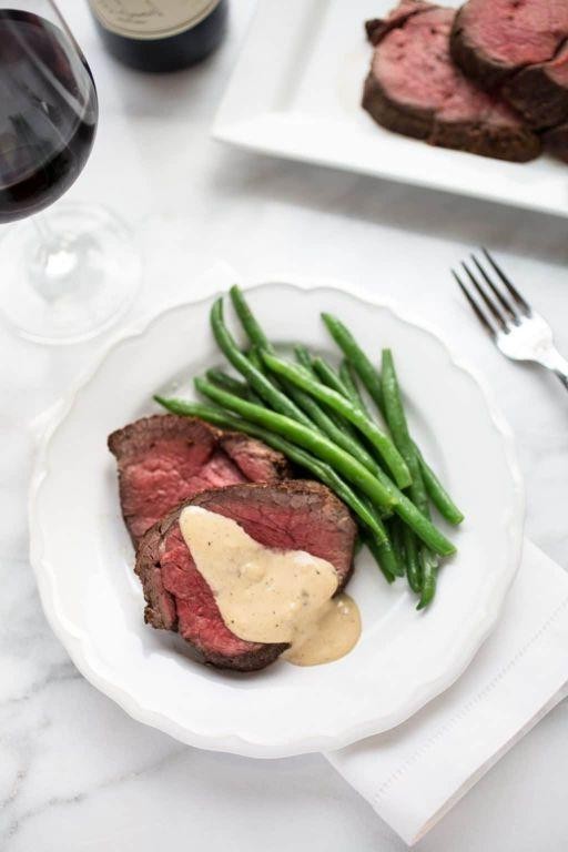 Peppercorn Crusted Tenderloin Tips with Cognac Sauce