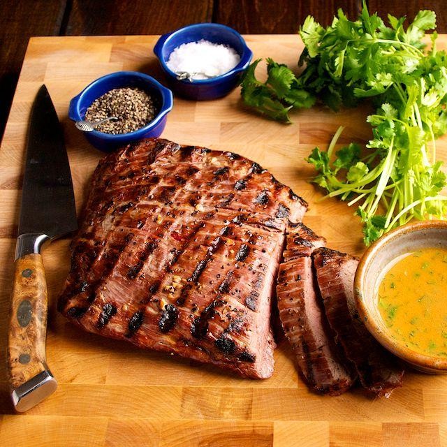 Peppered Flank Steak with Mustard Sauce