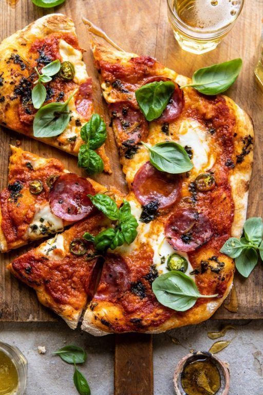 Pepperoncini and Basil Pesto Pizza