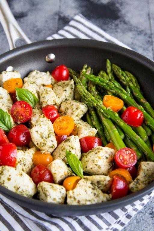 Pesto Chicken with Cherry Tomatoes and Asparagus