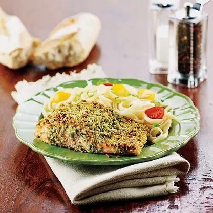 Pesto Crusted Baked Rainbow Trout