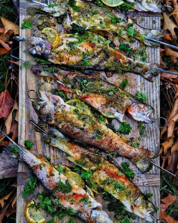Pesto Grilled Trout with Pine Nuts