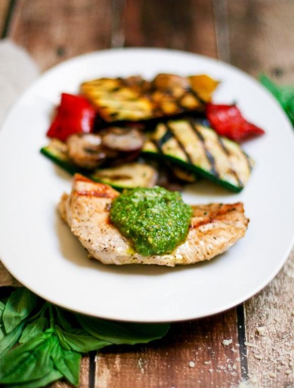 Pesto Marinated Chicken Breast with Roasted Veggies