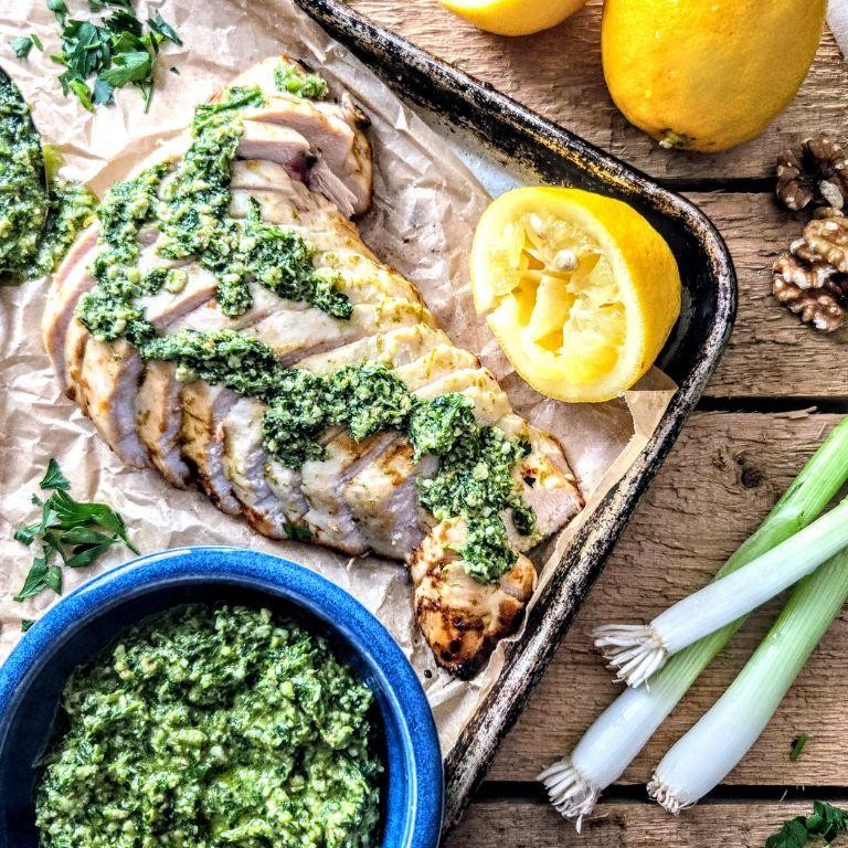 Pesto Marinated Grilled Turkey Breast