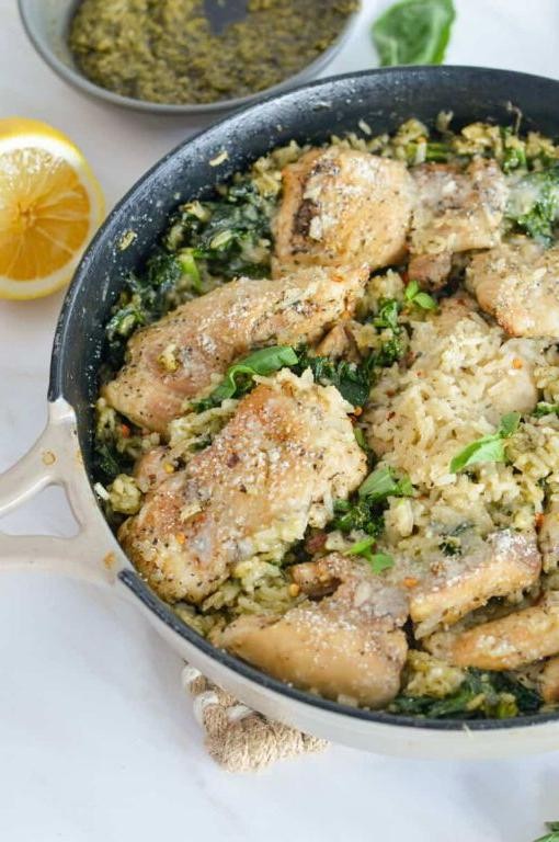 Pesto Parmesan One Pan Chicken and Rice