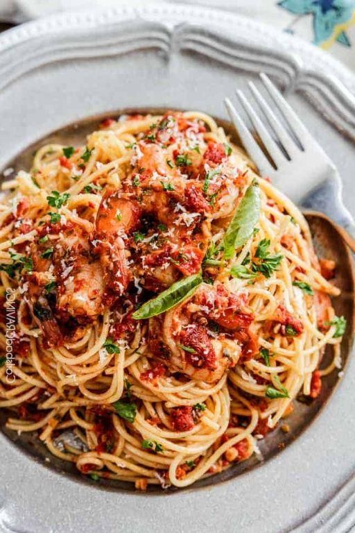 Pesto Shrimp Fettuccine with Sun-Dried Tomatoes