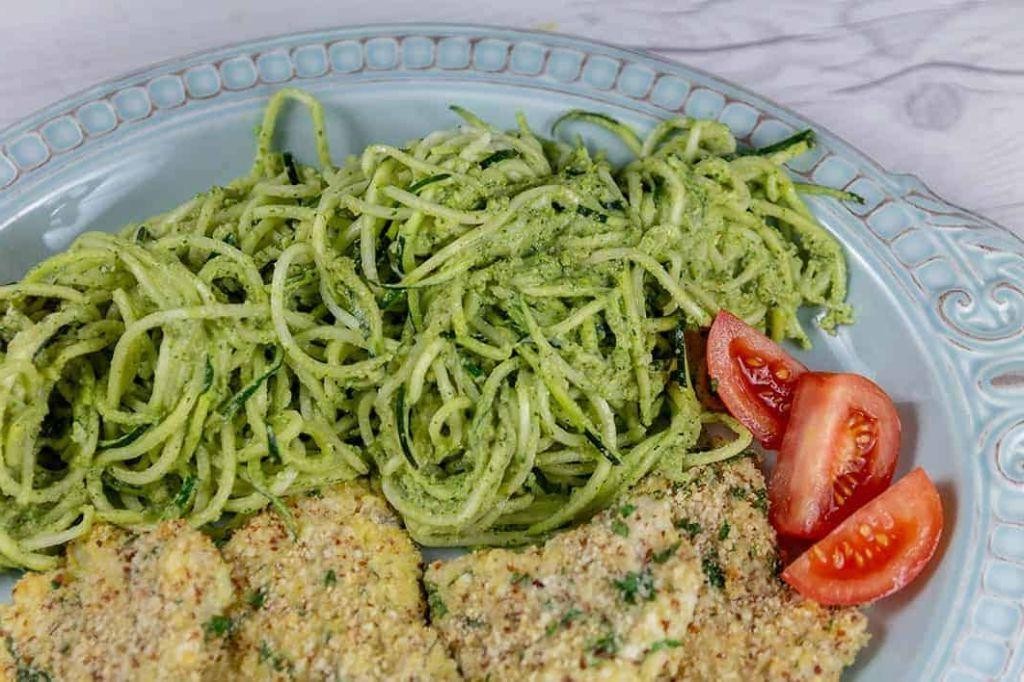 Pesto Skillet Cod with Zucchini Noodles