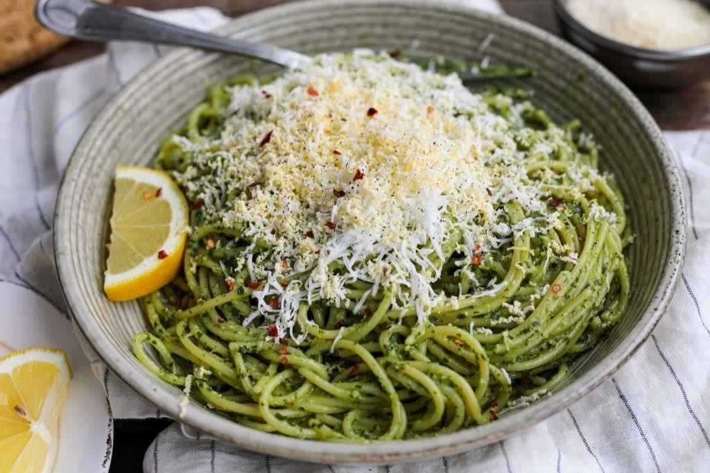 Pesto Spaghetti and Eggs