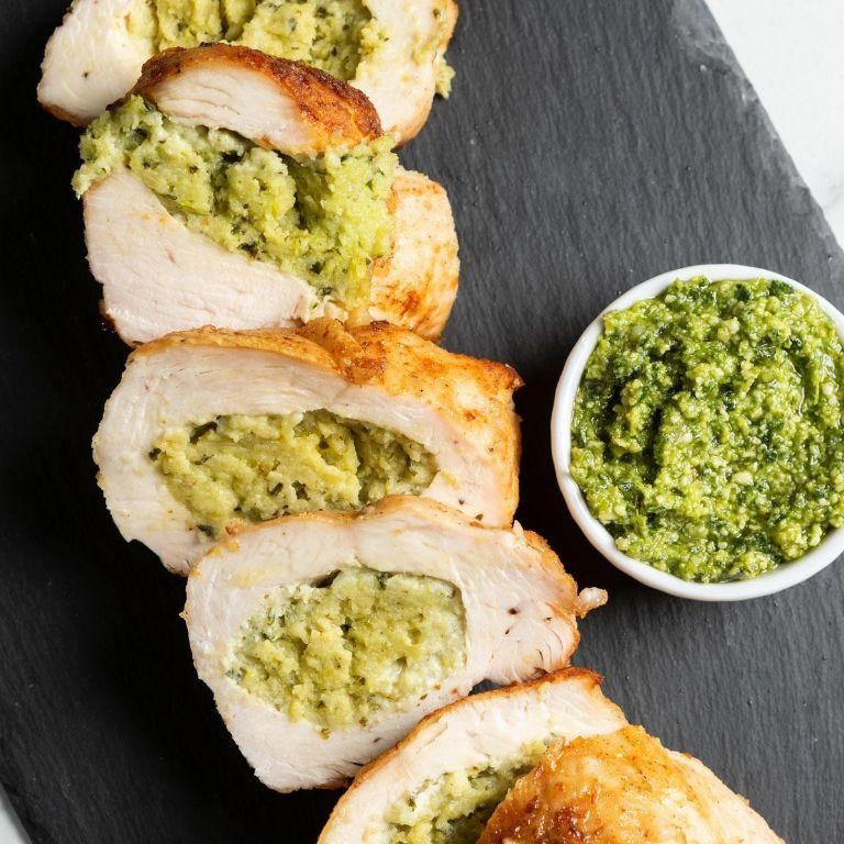 Pesto and Ricotta Stuffed Chicken Rolls