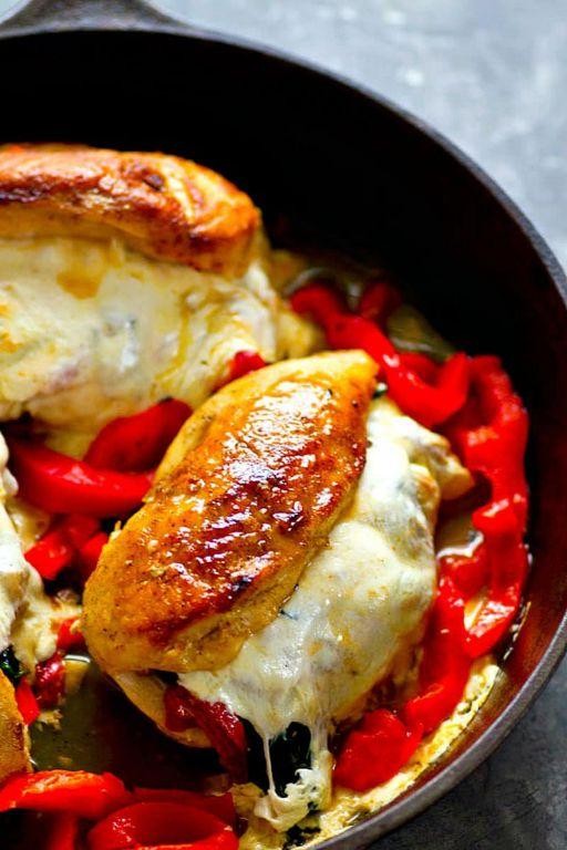 Pesto and Roasted Red Pepper Stuffed Chicken