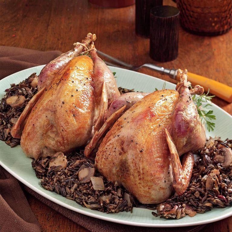 Pheasant with Wild Rice and Almond Pilaf