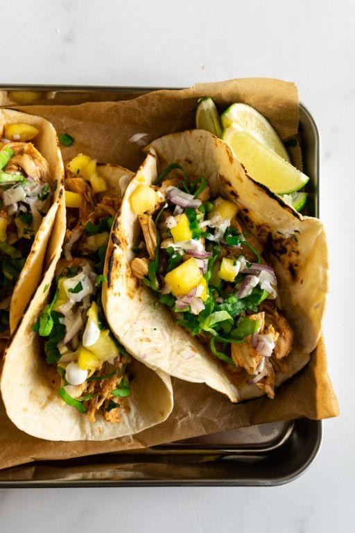 Pineapple Salsa Crockpot Chicken Tacos