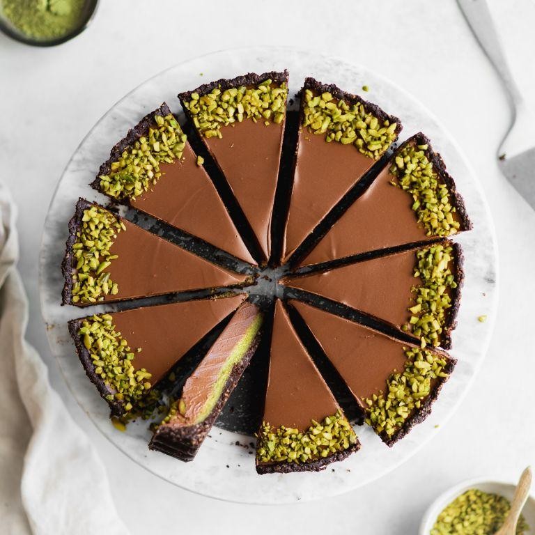 Pistachio Butter and Chocolate Ganache Tart