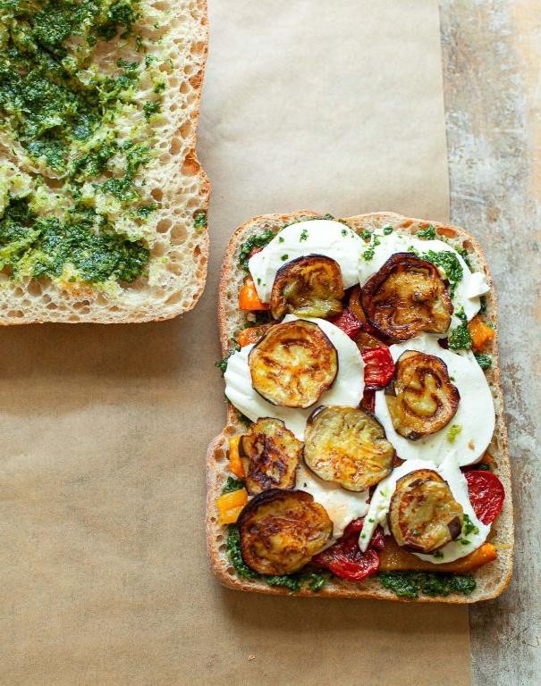 Pistachio Butter and Roasted Vegetable Sandwich
