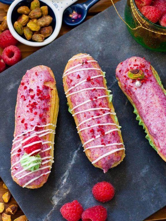 Pistachio and Raspberry Éclair Delight